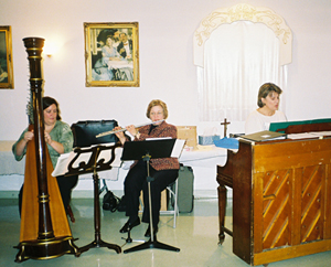 Epiphany, 2008: harpist Nancy Dunagan, flautist Denise LaGiglia, and pianist Marty Hesse